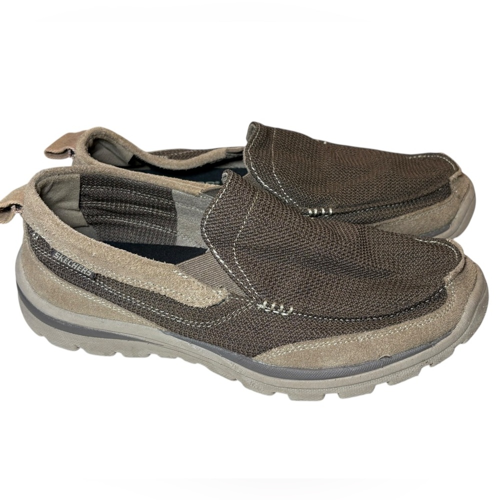 Skechers Hands Free Swift Fit Men's Leather Slip-On Shoes Brown Loafers 8.5